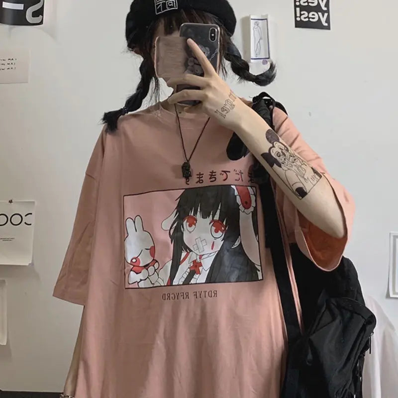 Korean Style Cartoon Loose Short Sleeve T-Shirt for Women