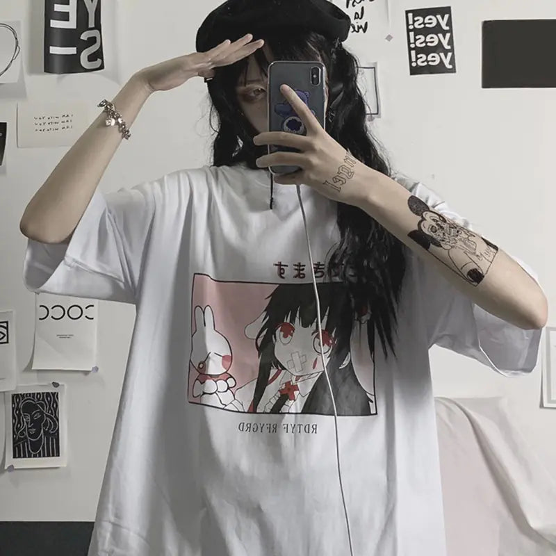Korean Style Cartoon Loose Short Sleeve T-Shirt for Women
