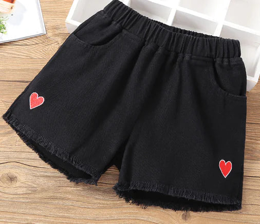 Heart Embroidery Side Ribbon Shorts for Women
