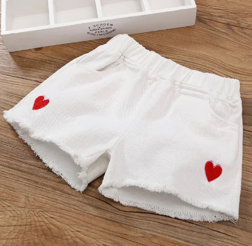 Heart Embroidery Side Ribbon Shorts for Women