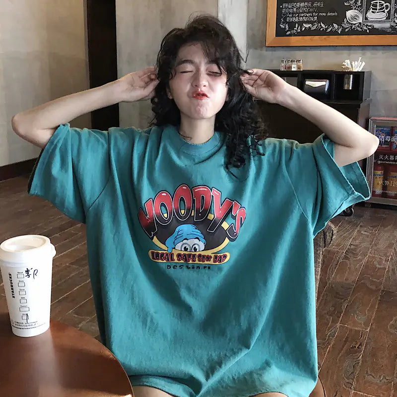 Loose-Fit Summer T-Shirt for Women with Cartoon Print