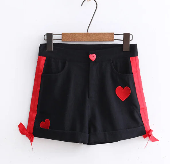 Heart Embroidery Side Ribbon Shorts for Women
