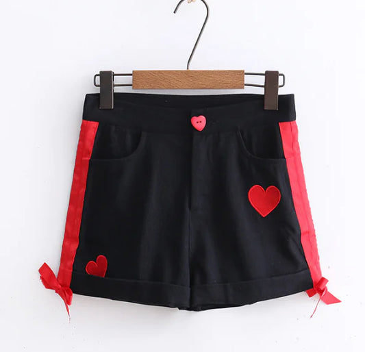 Heart Embroidery Side Ribbon Shorts for Women