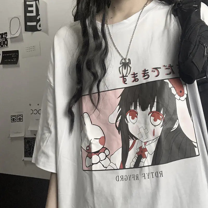Korean Style Cartoon Loose Short Sleeve T-Shirt for Women