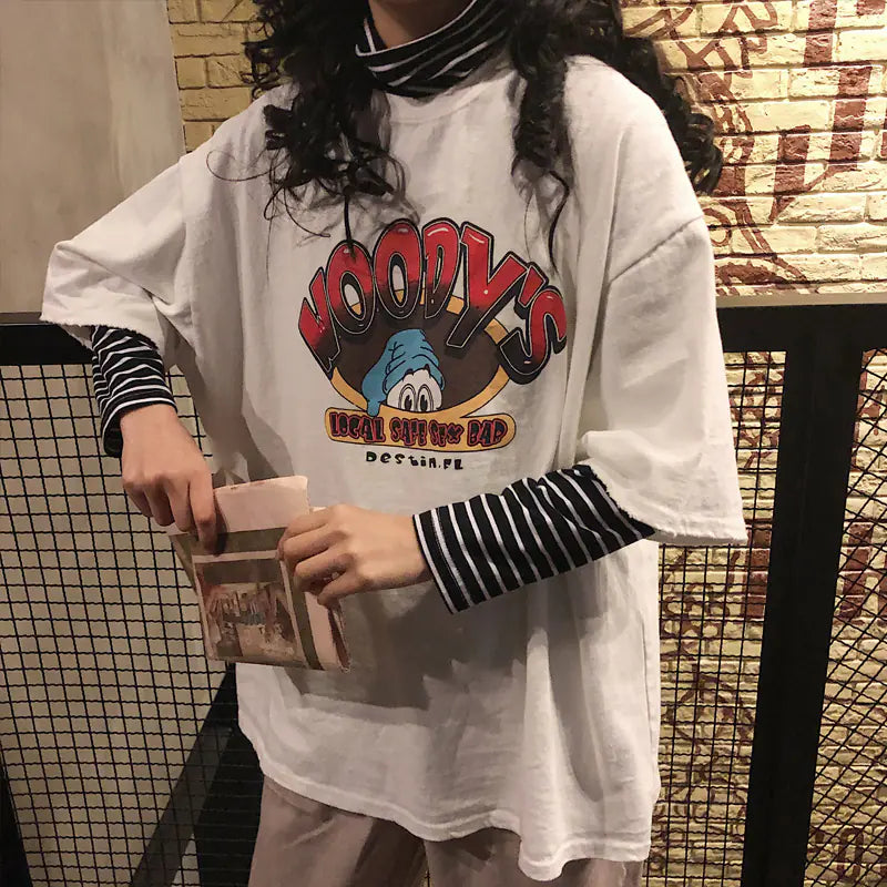 Loose-Fit Summer T-Shirt for Women with Cartoon Print